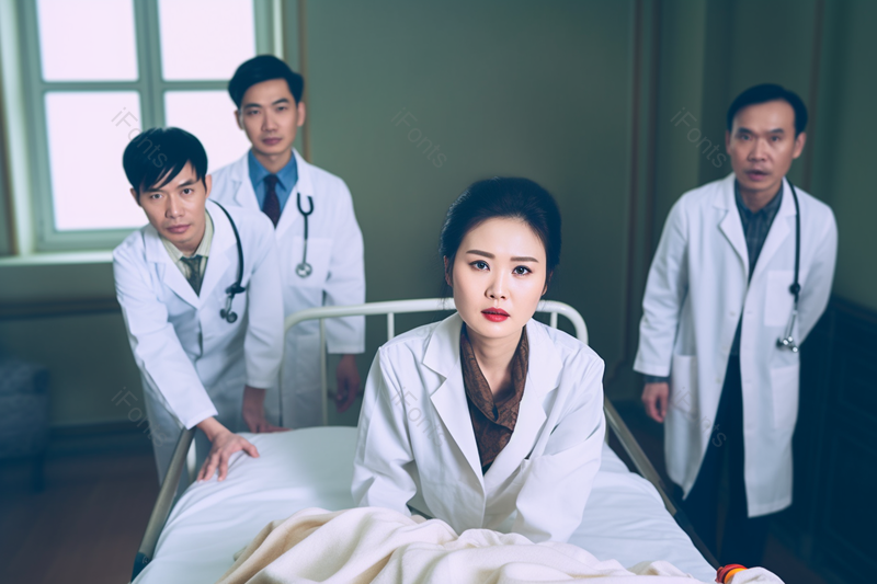 四人医生医院治疗救护急救中的医护人员手推病床,高清,摄影图,摄影图片,图片大全,摄影图免费下载